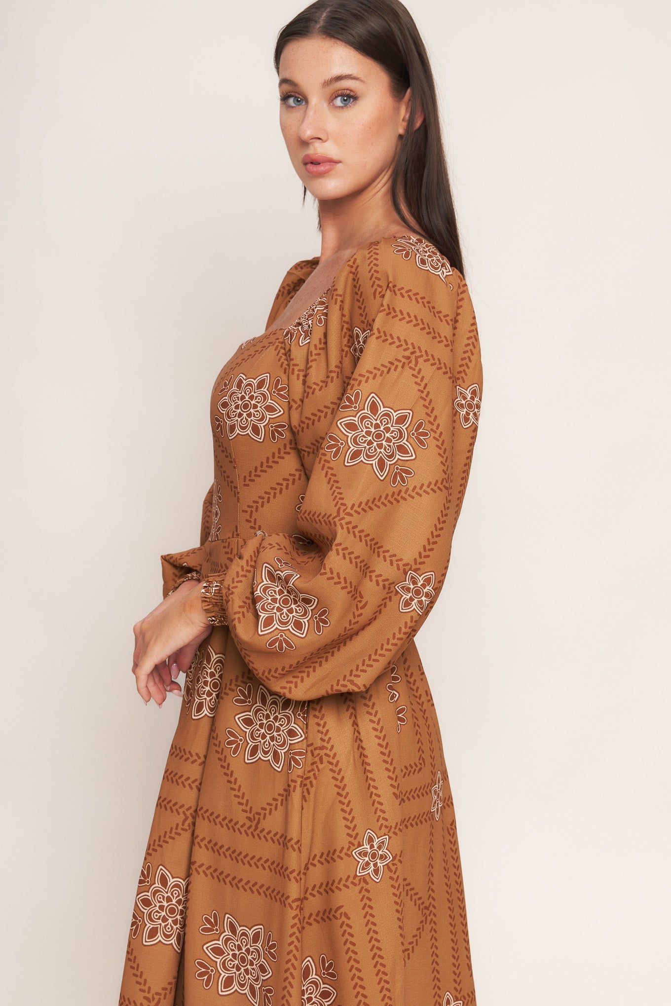 SOUTHWEST SQUARES WOVEN MIDI DRESS