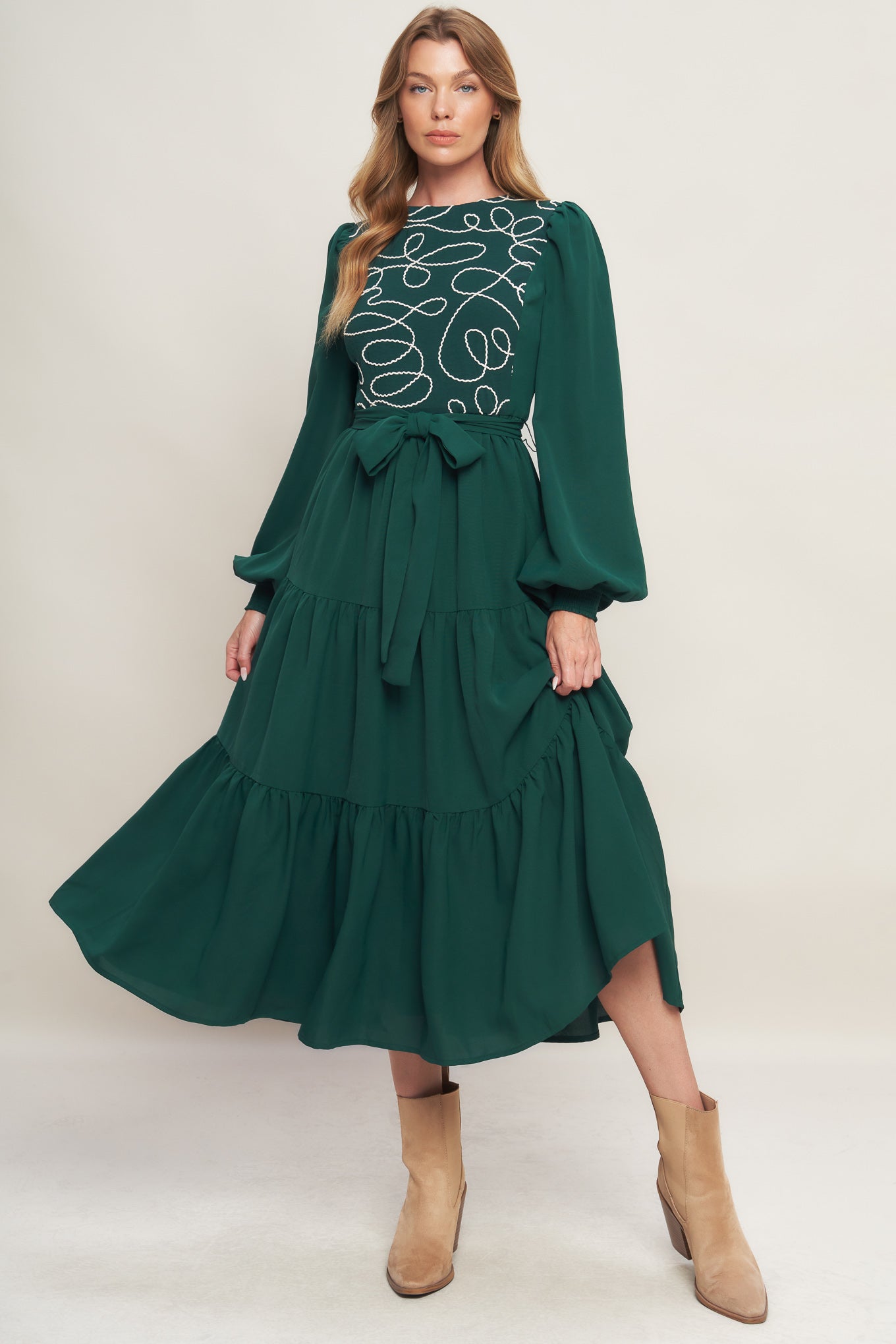 FOREST ALLURE WOVEN MIDI DRESS