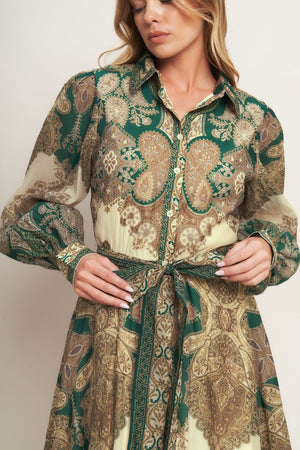 LOVELY GOLDEN VISION WOVEN MIDI DRESS