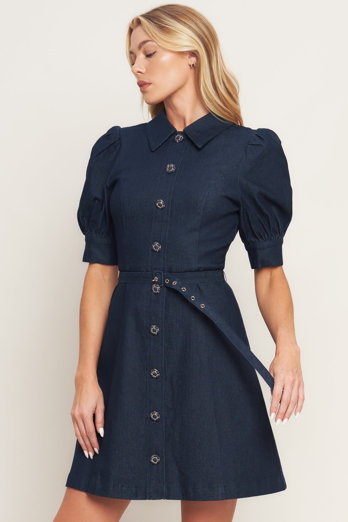 MIDNIGHT COUTURE DENIM MINI DRESS