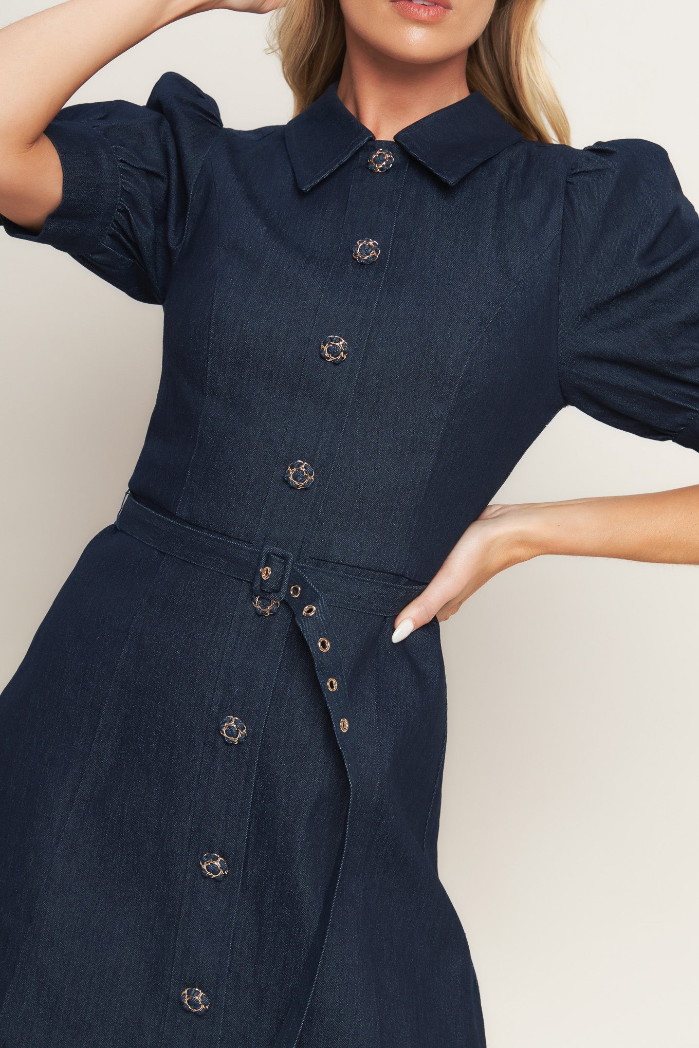 MIDNIGHT COUTURE DENIM MINI DRESS