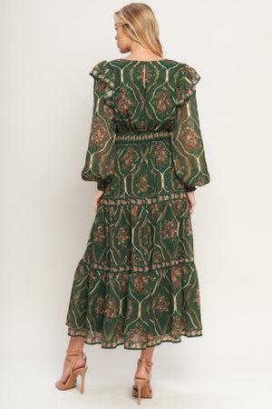 GARDEN LABYRINTH WOVEN MIDI DRESS
