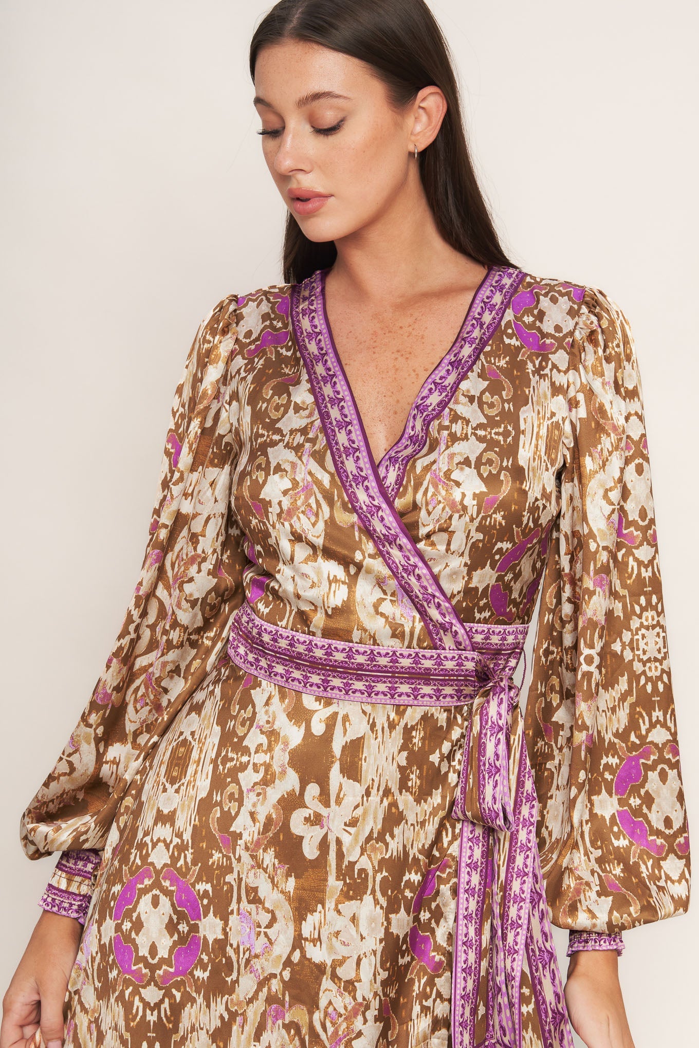 IKAT BLOOM WOVEN MIDI TRUE WRAP DRESS