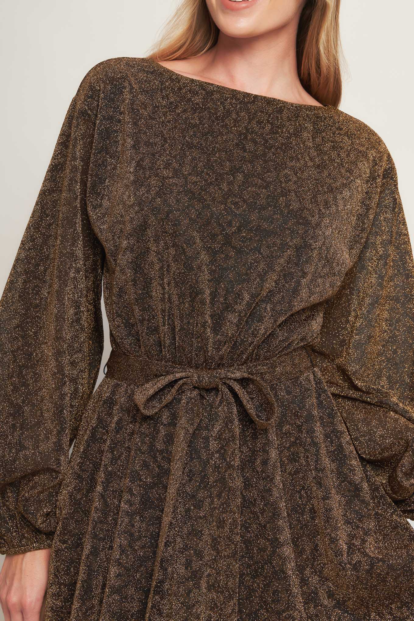 GOLDEN HORIZON METALLIC WOVEN MIDI DRESS