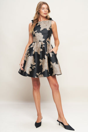 NOIR FLEUR WOVEN MINI DRESS