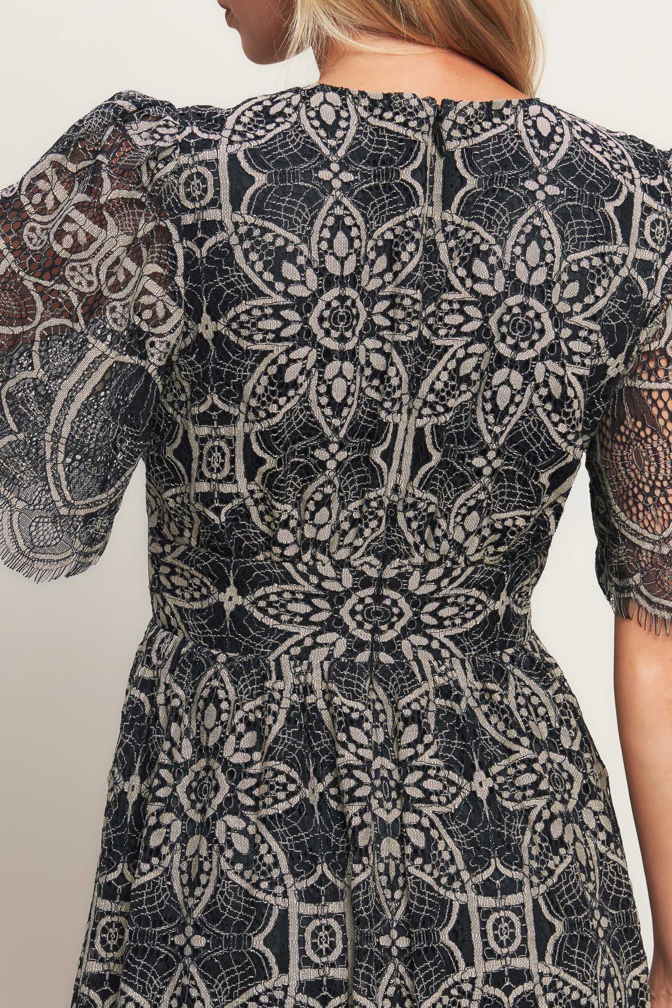 Gothic Bloom Woven Lace Midi Dress Black / 2X