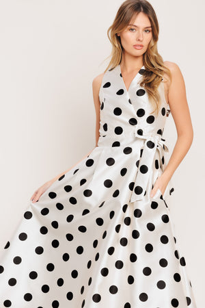 CAFÉ NOIR POLKA WOVEN MIDI DRESS