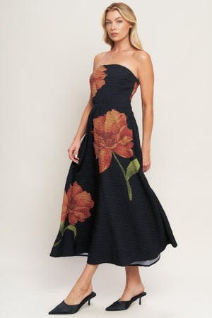 ART NOUVEAU BLOOM WOVEN MIDI DRESS
