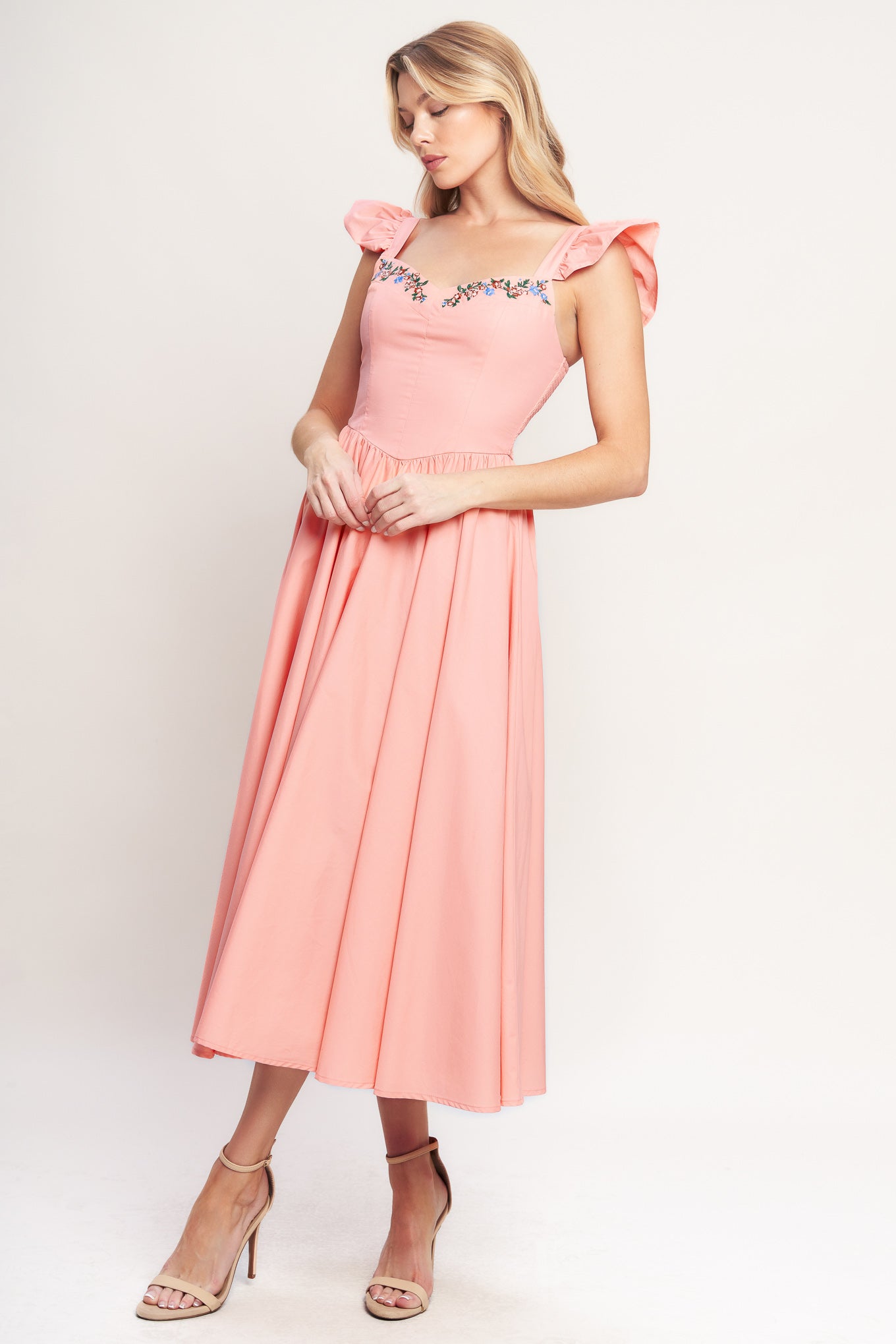Blushed with Love Woven Midi Dress Dusty Pink / S