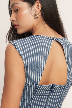 PERFECTLY PLANNED STRIPED DENIM MINI DRESS