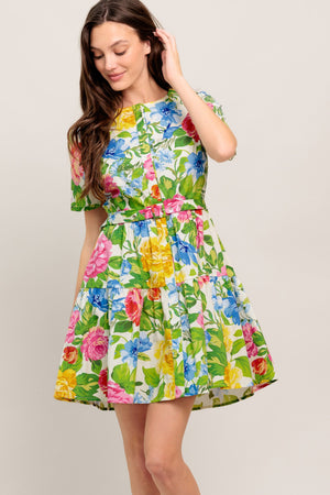 SUNSHINE IN FULL BLOOM WOVEN MINI DRESS