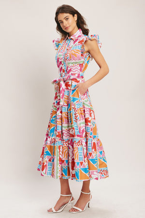 RIVIERA MOSAIC WOVEN MIDI DRESS