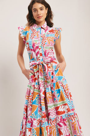 RIVIERA MOSAIC WOVEN MIDI DRESS