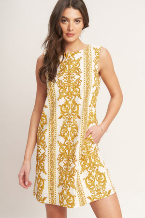 CITY GIRL WITH EDGE WOVEN MINI SHIFT DRESS