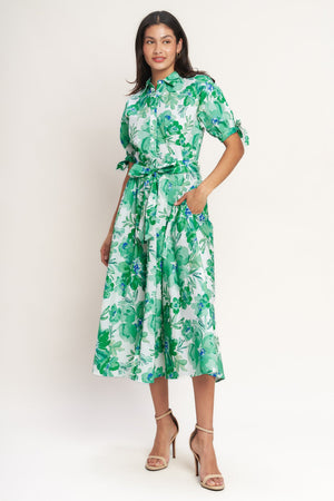 SIMPLY IN BLOOM WOVEN MIDI SHIRT DRESS