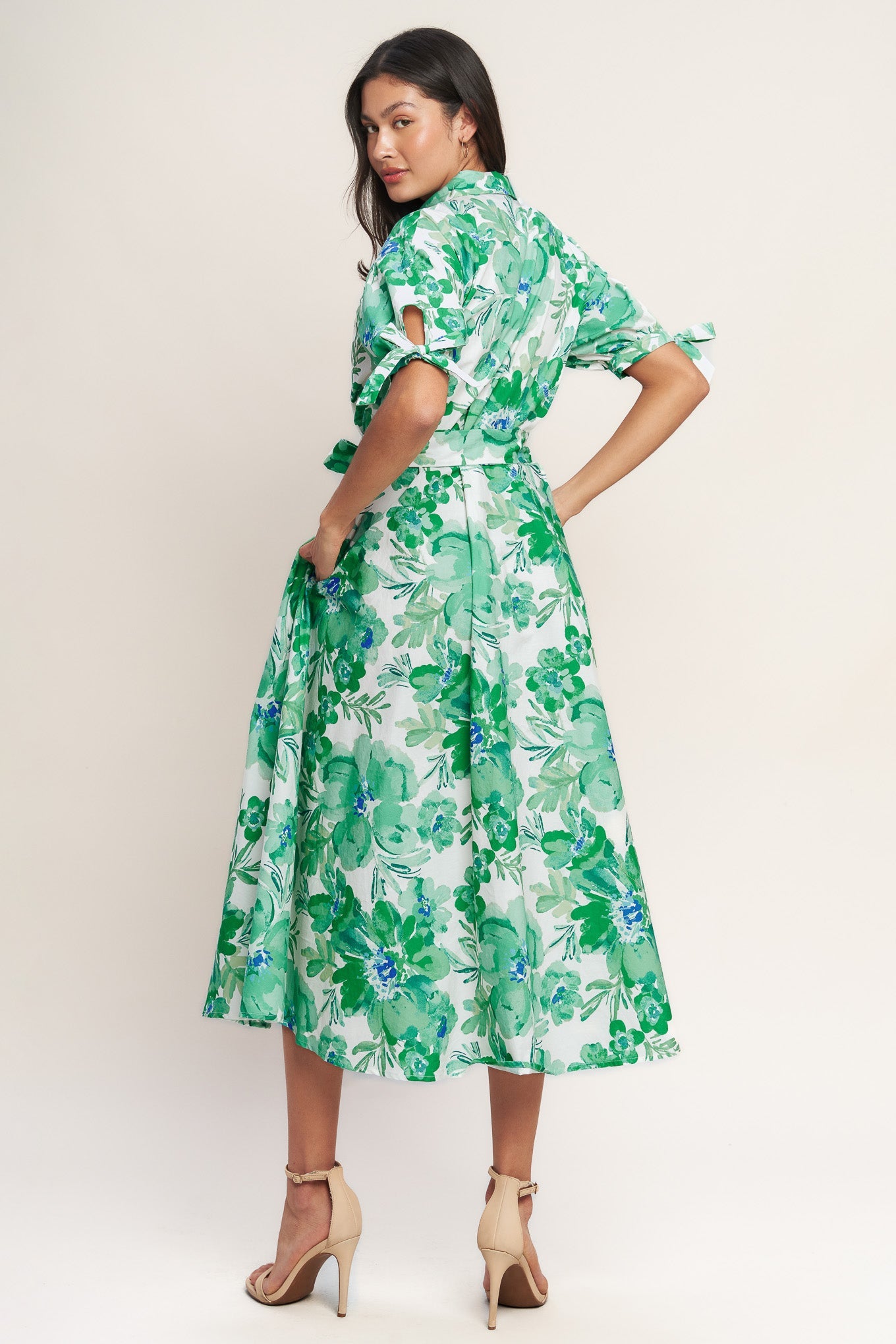 printed midi shirt dress SIMPLY IN BLOOM WOVEN MIDI SHIRT DRESS, Flying Tomato IVORY/GREEN / 1X