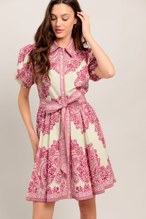 TEA AT NOON PAISLEY WOVEN MINI DRESS
