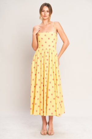 Golden Summer Polka Woven Midi Dress