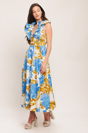 BAROQUE BLOOM WOVEN MIDI DRESS