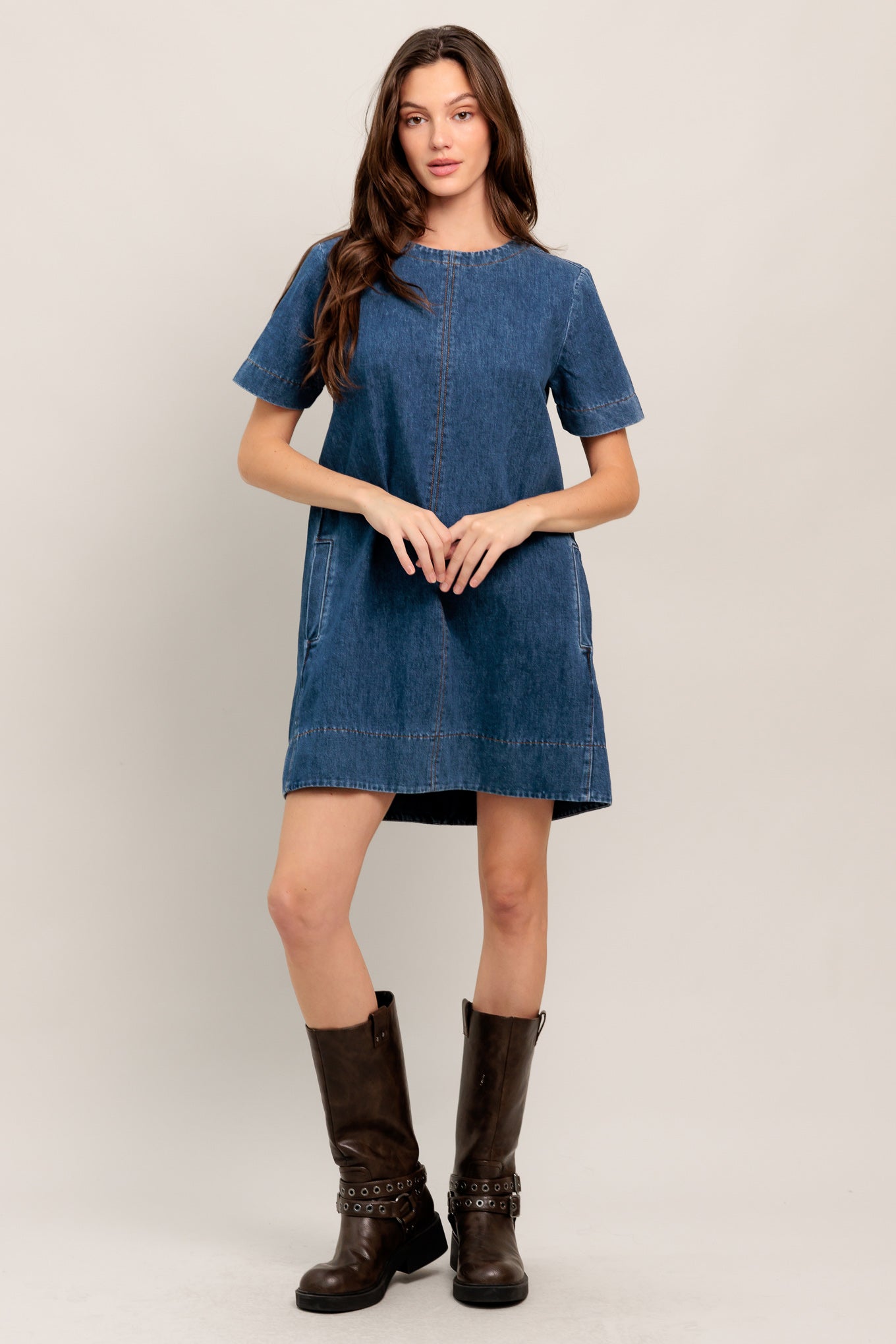 Simply Put Together Denim Mini Dress L Flying Tomato Medium Indigo / S