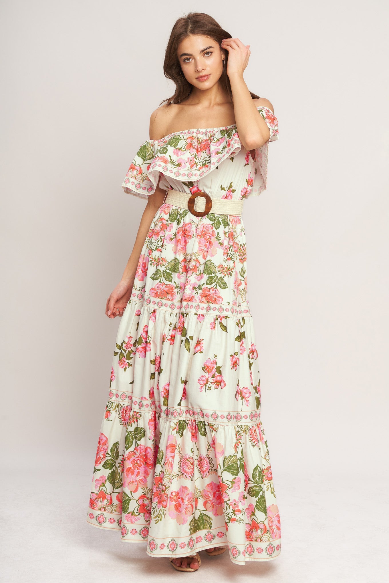 sweet escape maxi dress Sweet Escape OFF Shoulder Maxi Dress OFF WHITE/PINK / S