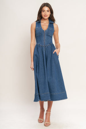 INDIGO FLOW DENIM MIDI DRESS