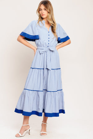 PARIS MORNING BLUE WOVEN MIDI DRESS