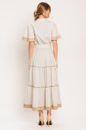 PARIS MORNING TAUPE WOVEN MIDI DRESS