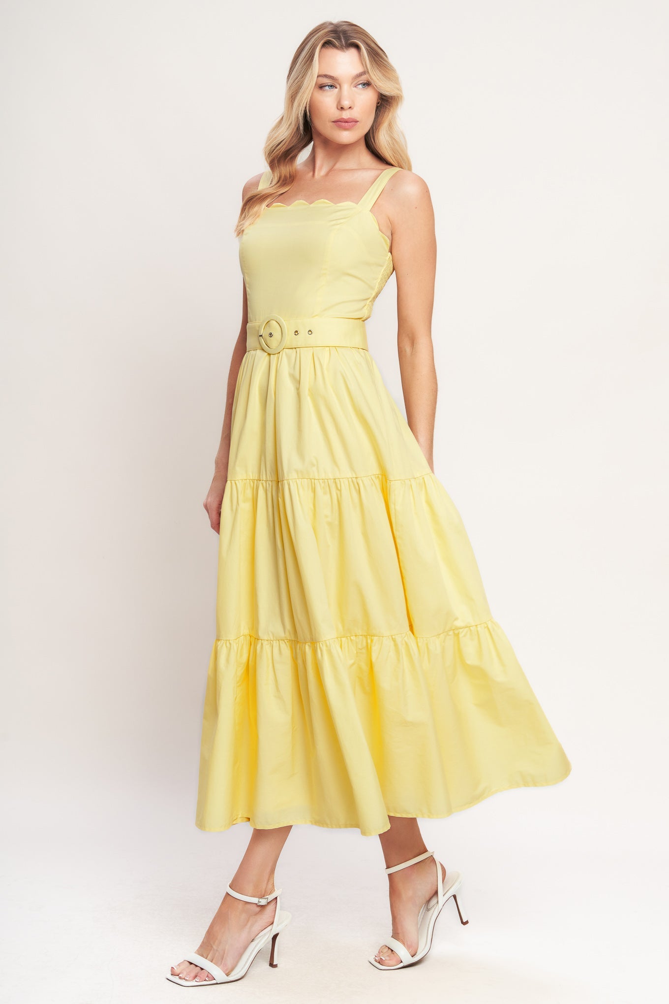 SUNSHINE SERENADE WOVEN MIDI DRESS LEMON YELLOW / L SUNSHINE SERENADE WOVEN MIDI DRESS LEMON YELLOW / L