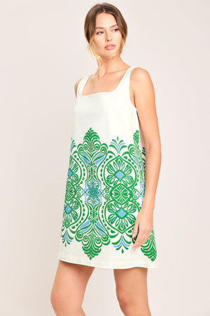 Green Motif Woven Mini Dress
