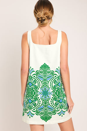 Green Motif Woven Mini Dress