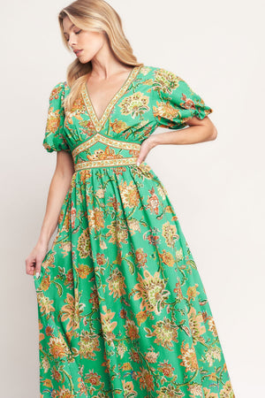 TROPICAL STATE OF HEART WOVEN MIDI DRESS