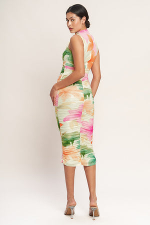 COLORFUL CONFIDENCE POWER MESH MIDI DRESS