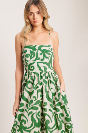 ART NOUVEAU FLORAL WOVEN MIDI DRESS