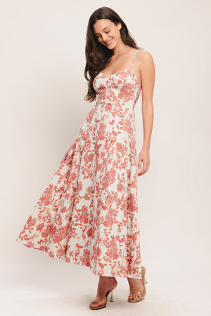 FLORAL HAZE WOVEN MIDI DRESS