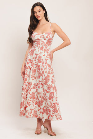 FLORAL HAZE WOVEN MIDI DRESS