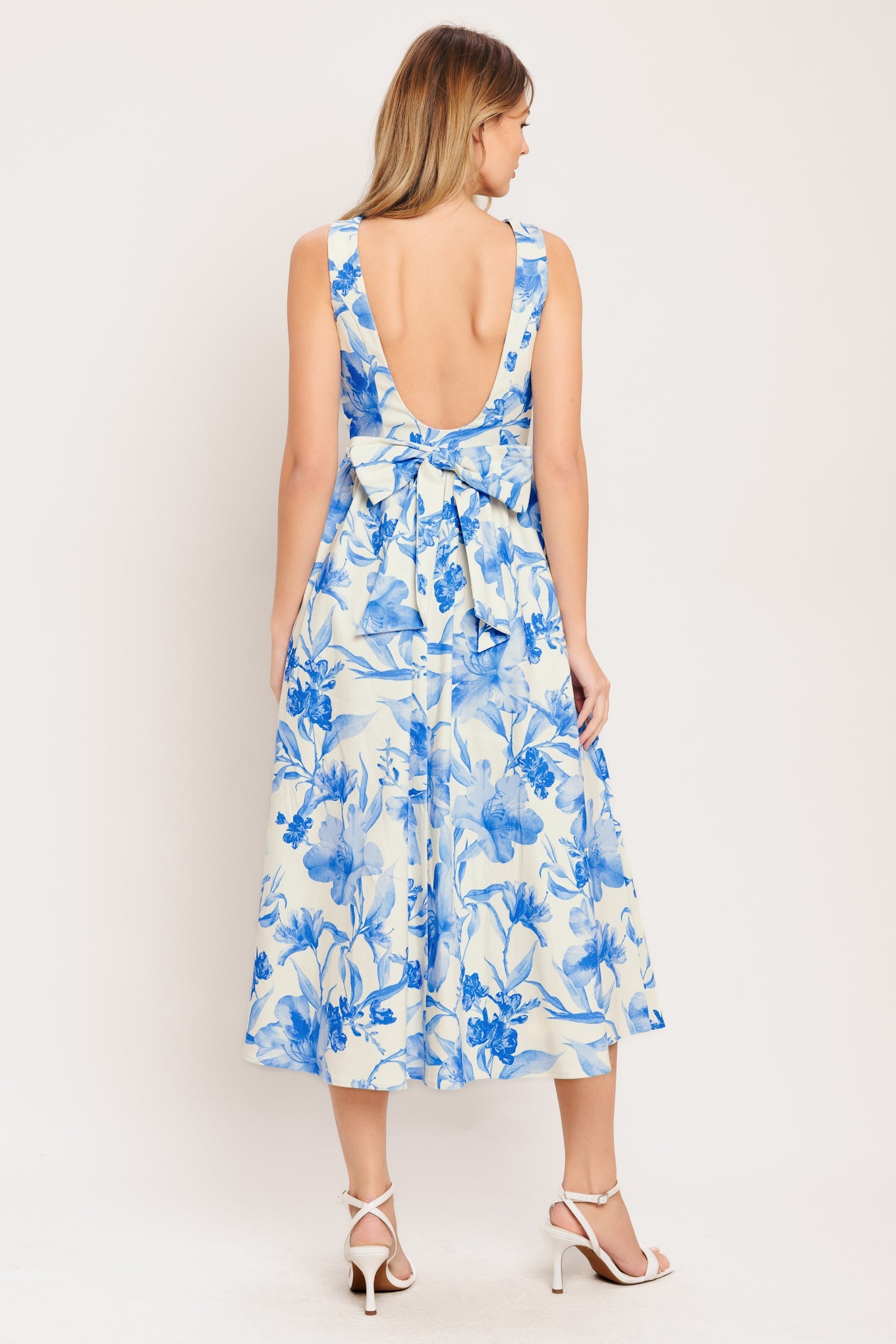 PORCELAIN FLORAL WOVEN MIDI DRESS
