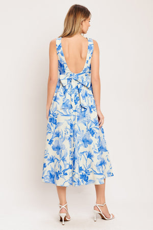 PORCELAIN FLORAL WOVEN MIDI DRESS