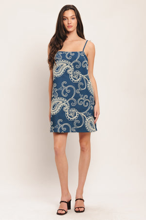 SEA BREEZE PAISLEY DENIM MINI DRESS