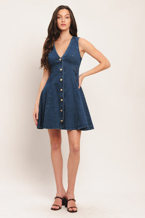 INDIGO FLARE DENIM MINI DRESS