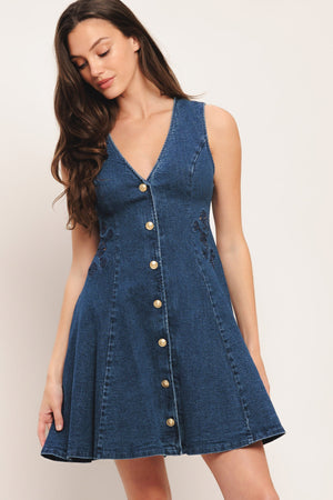 INDIGO FLARE DENIM MINI DRESS