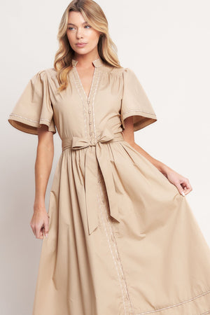 Resort Escape Woven Midi Dress - Taupe or Green
