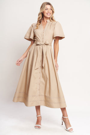 Resort Escape Woven Midi Dress - Taupe or Green