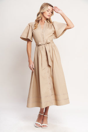 Resort Escape Woven Midi Dress - Taupe or Green