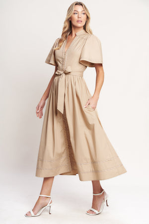 Resort Escape Woven Midi Dress - Taupe or Green