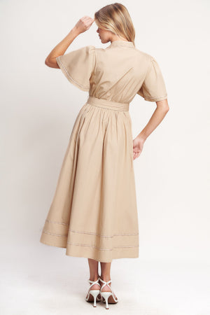 Resort Escape Woven Midi Dress - Taupe or Green