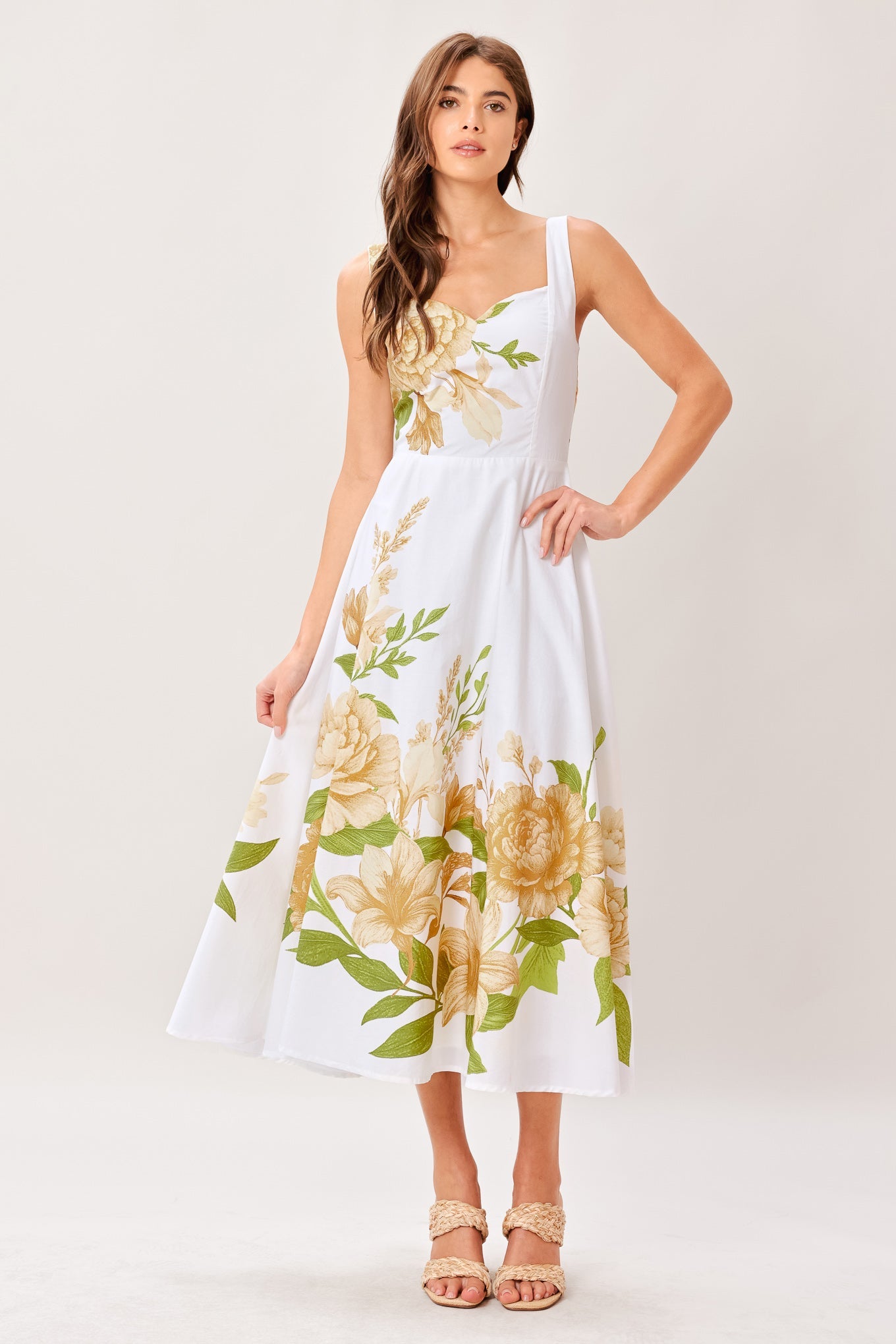 Cream Botanica Woven Midi Dress
