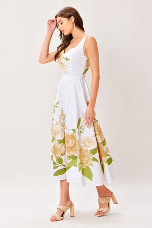 Cream Botanica Woven Midi Dress