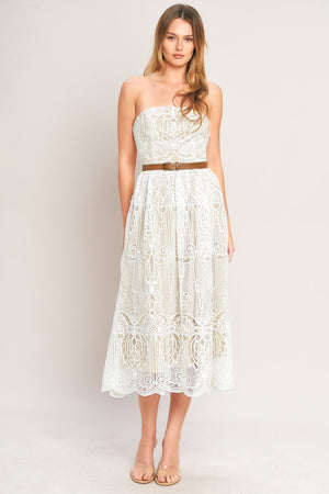 ELEGANT GARDEN WOVEN LACE MIDI DRESS