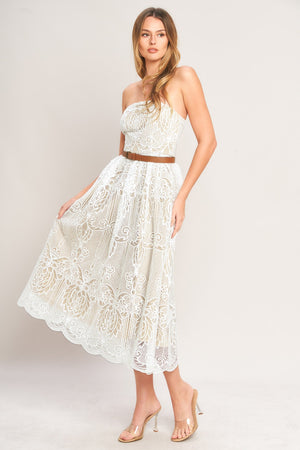 ELEGANT GARDEN WOVEN LACE MIDI DRESS
